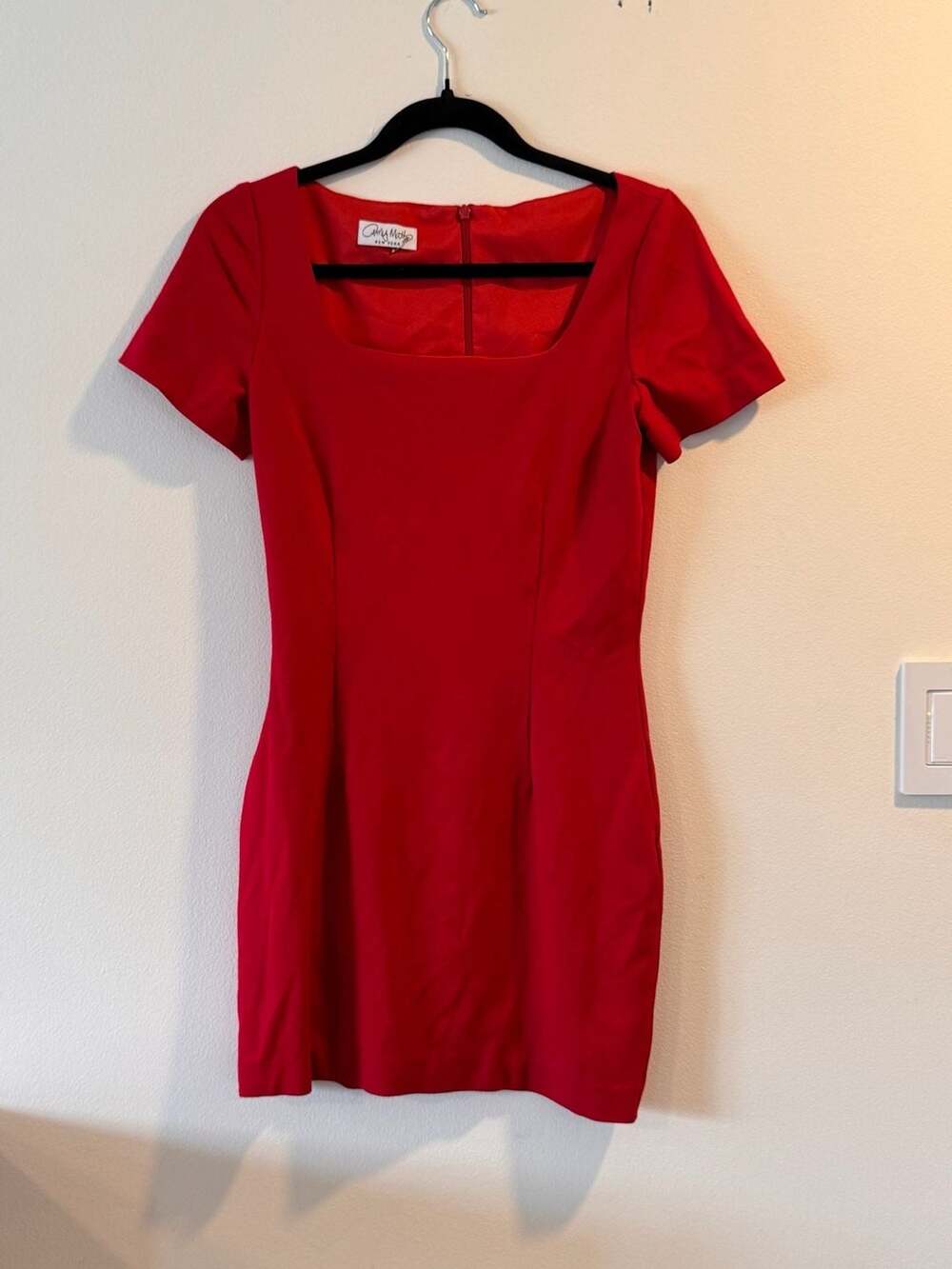 Amy Matto VINTAGE New York Red Square Neck Mini Dress NEW
